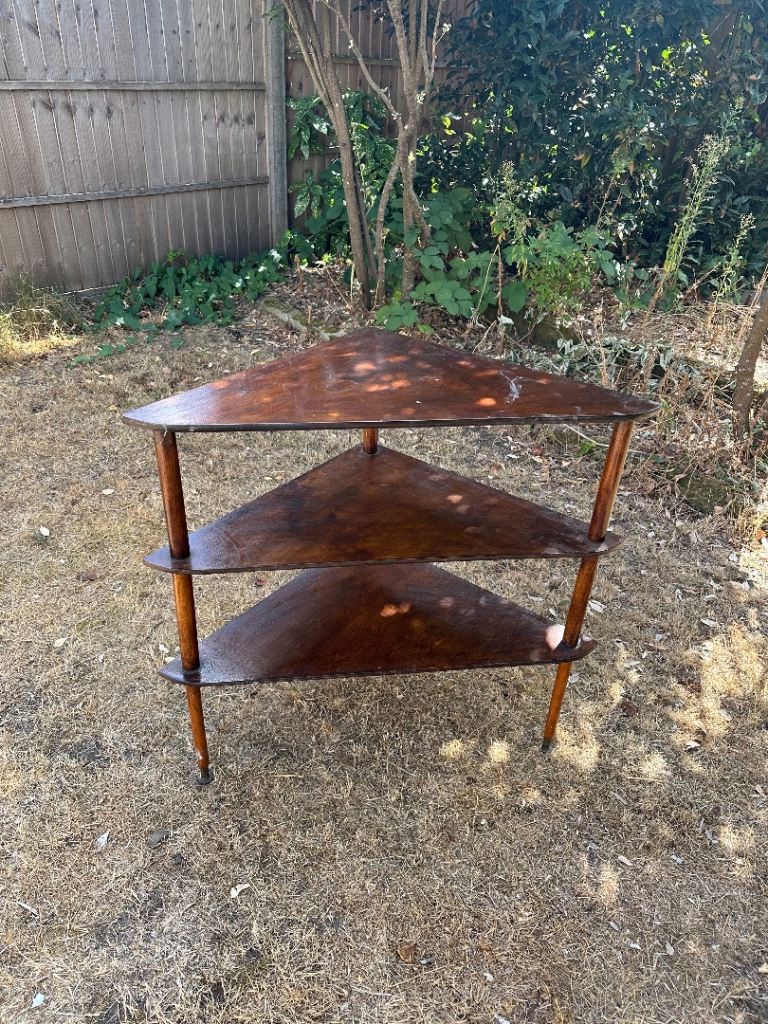 Vintage Wooden Corner Shelf Unit - Three Tiers, Fair Condition