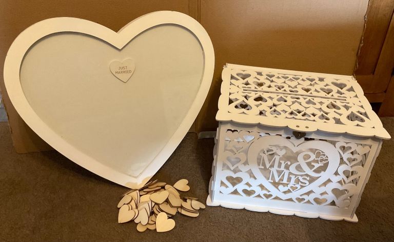 Wedding- card box & guest heart frame with hearts