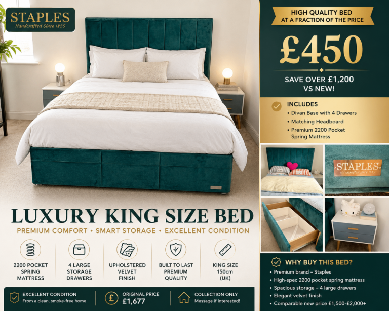 Luxury King Size Storage Bed with Premium Mattress – Excellent Condition
