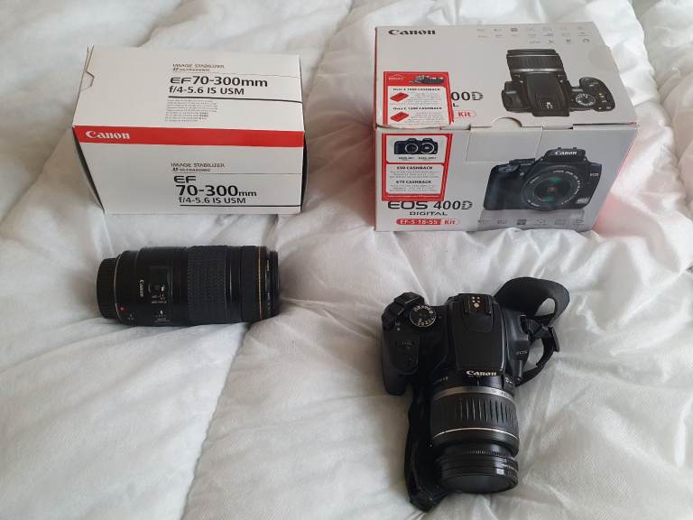 Cannon EOS 400D Digital EF-S 18-55 Kit with Cannon EF 70-300 Lens, Cannon Bag, 68 GB Disks.