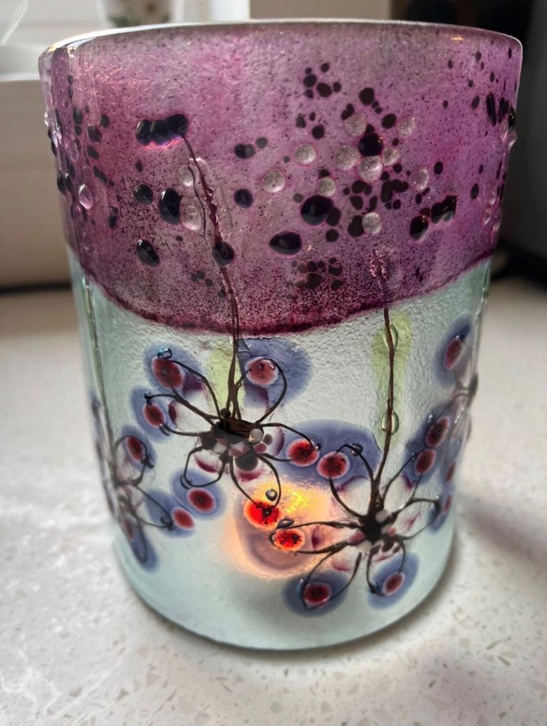 Glass Candle Screen stunning floral design Julia Langham Glass