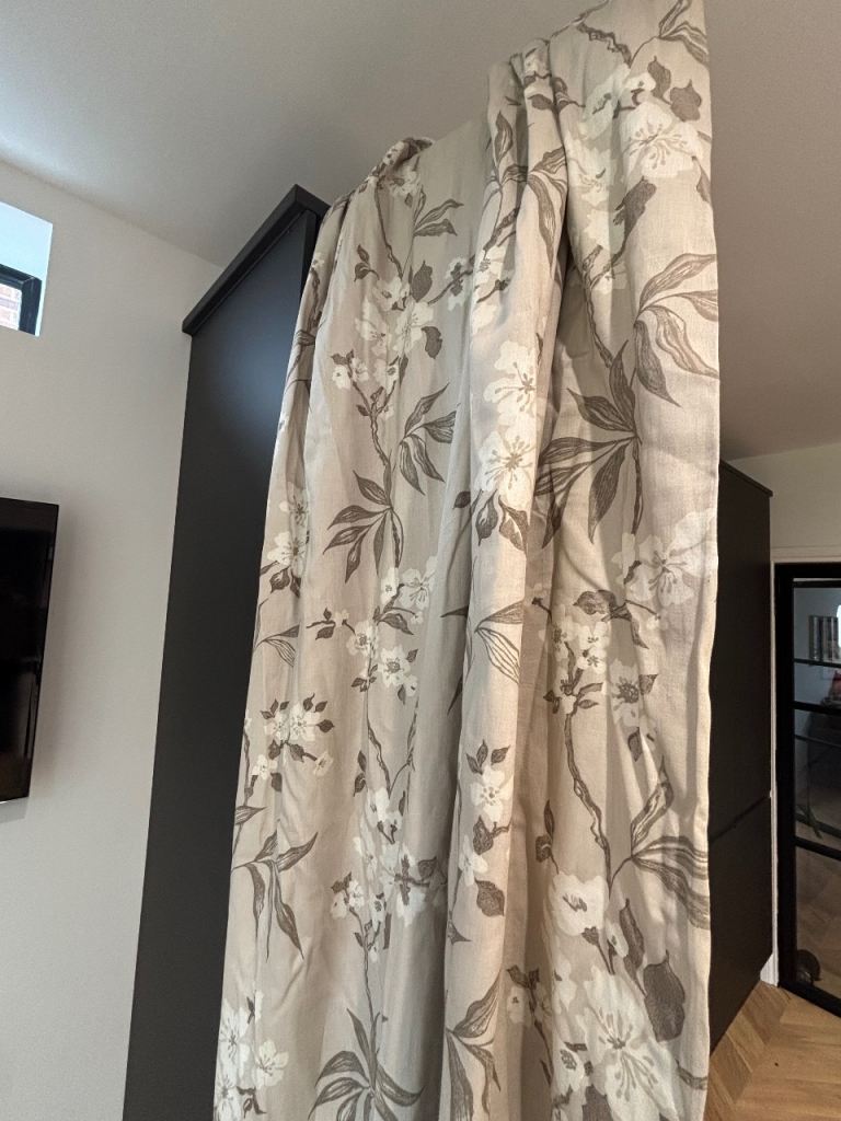 Pair of lined Laura Ashley Curtains Grey Floral