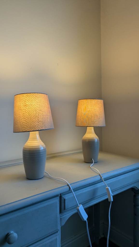 Two matching bedside table lamps in beige/ brown colour 