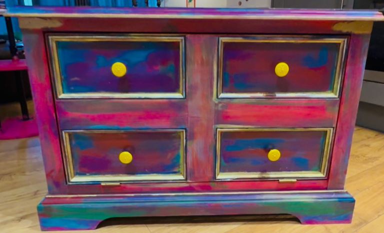 Unique Hand-Painted Chest of Drawers with Storage