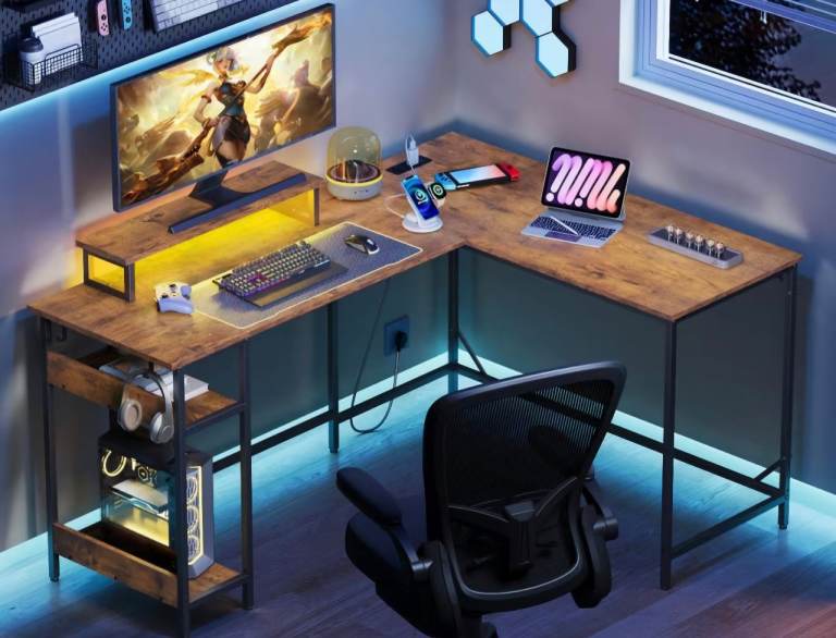 L Shaped Rustic Brown Desk