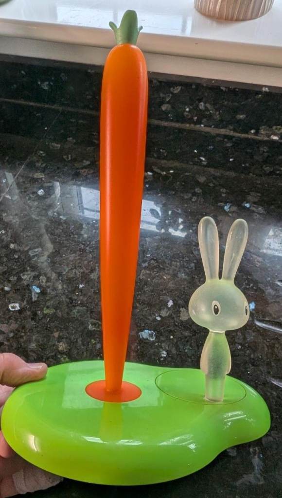 Vintage 2002 Alessi Bunny Rabbit & Carrot Kitchen Roll Paper Towel Holder - Green /Orange