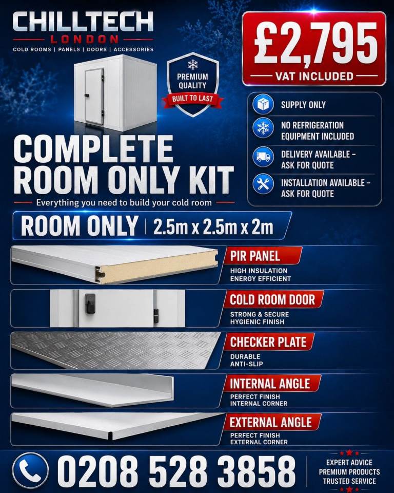 Cold Room 2.5m x 2.5m x 2m Walk In Chiller Room Kit Supply Only
