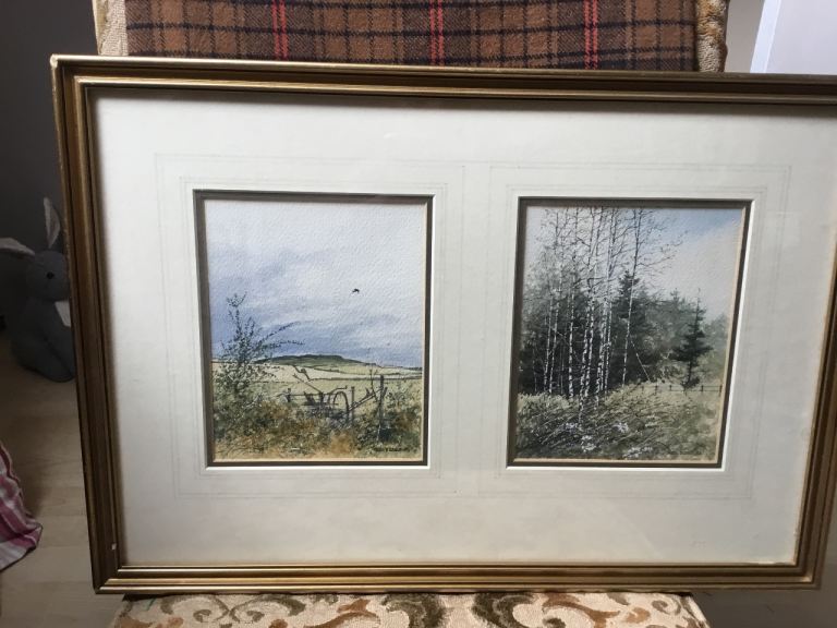 Rare double Watercolour framed Irish artist Martin Cooke 1983 painting