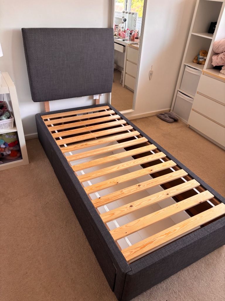 Ikea grey single bed with draw and headboard in immaculate condition 