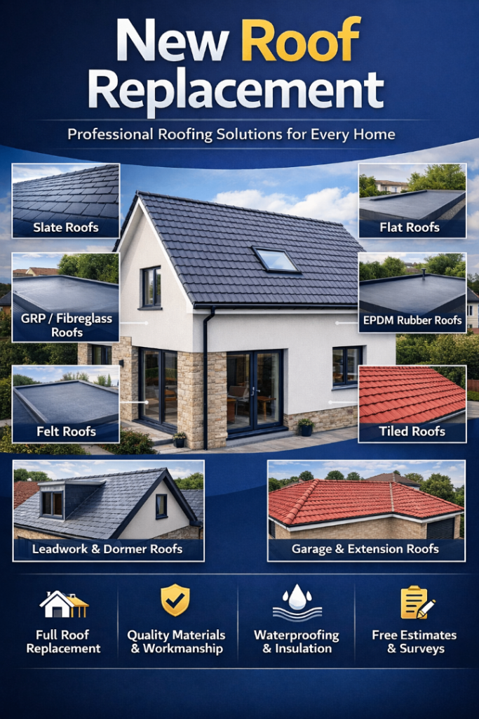 Roofing Services | New Roof | GRP Fibreglass | Slate | Tile | Loft | Repair