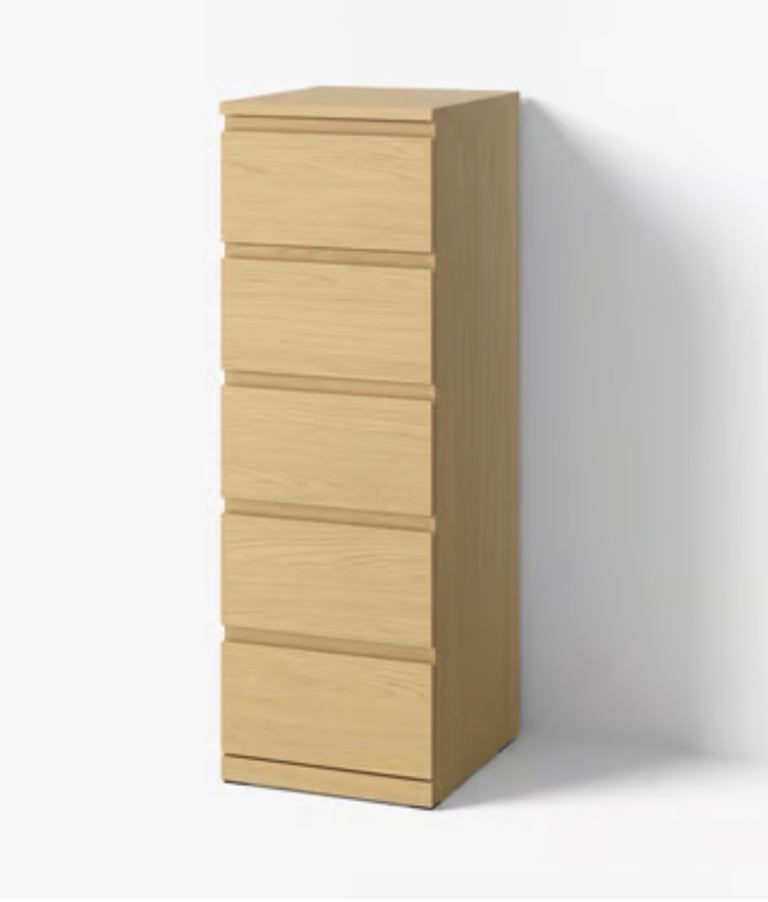 Tall Wooden Chest of 5 Drawers – Good Condition