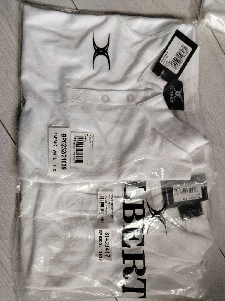 2x Gilbert White Rugby Polo Shirt - Brand New with Tags