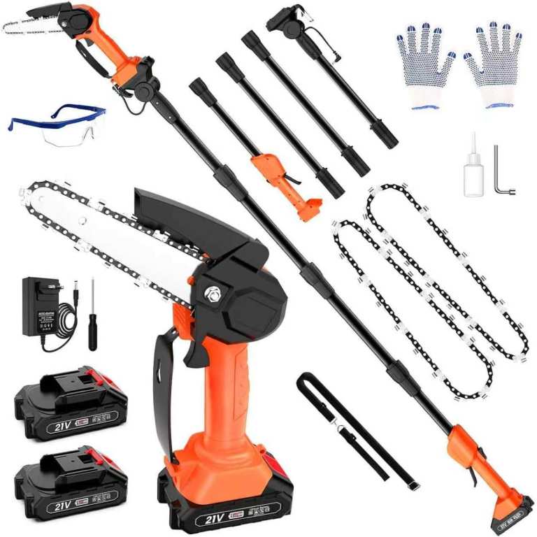 Cordless Pole Chainsaw 7.55Ft, 2 * 6-inch Electric Chain. 2 * 2000mAh Battery