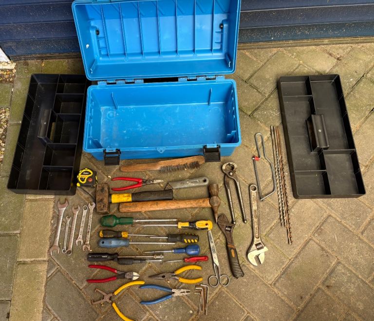 Toolbox full of hand tools useful for DIY