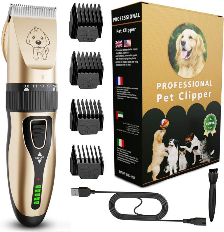 Cordless Pet Grooming Clippers with LED Display & 4 Combs - Low Noise Dog Trimmer
