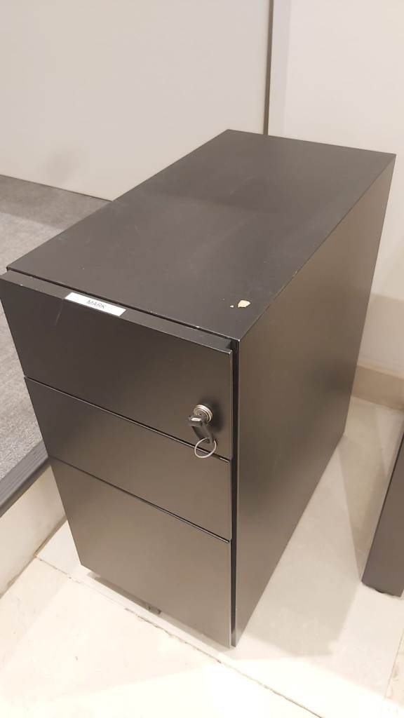 Grey Metal Office Filing Cabinet with 3 Drawers and Lock - 12 units available