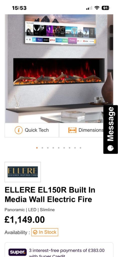 Ellere 60 inch media wall fire