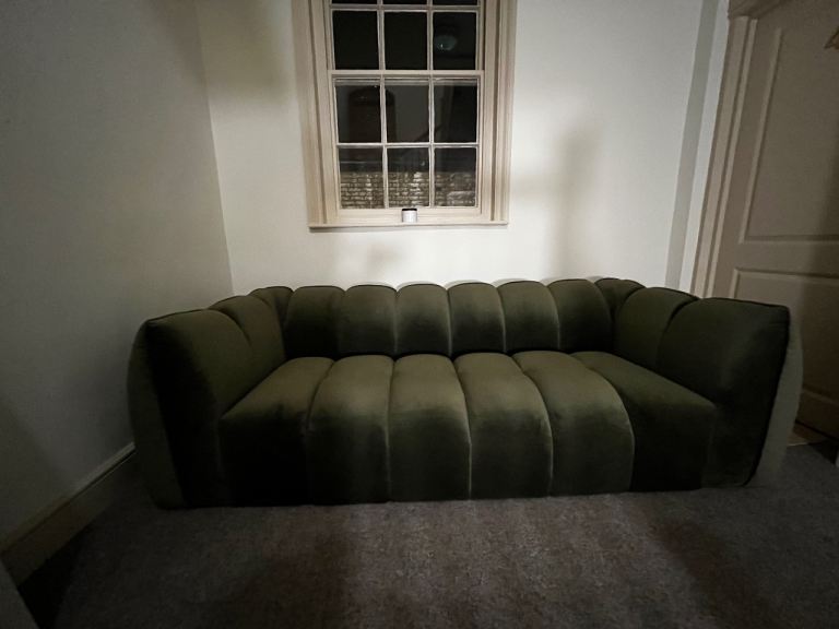 Brand New Khaki Green Velvet 3 Seater Sofa