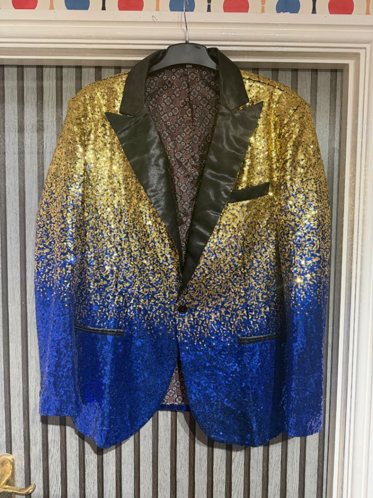  Sequin Gradient Men's Jacket – Yellow & Blue, Size XL