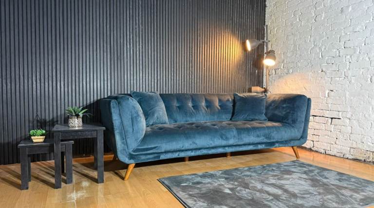New Stock! HIGH STREET BRAND – Sofology Blue Velvet 3 Seater Sofa