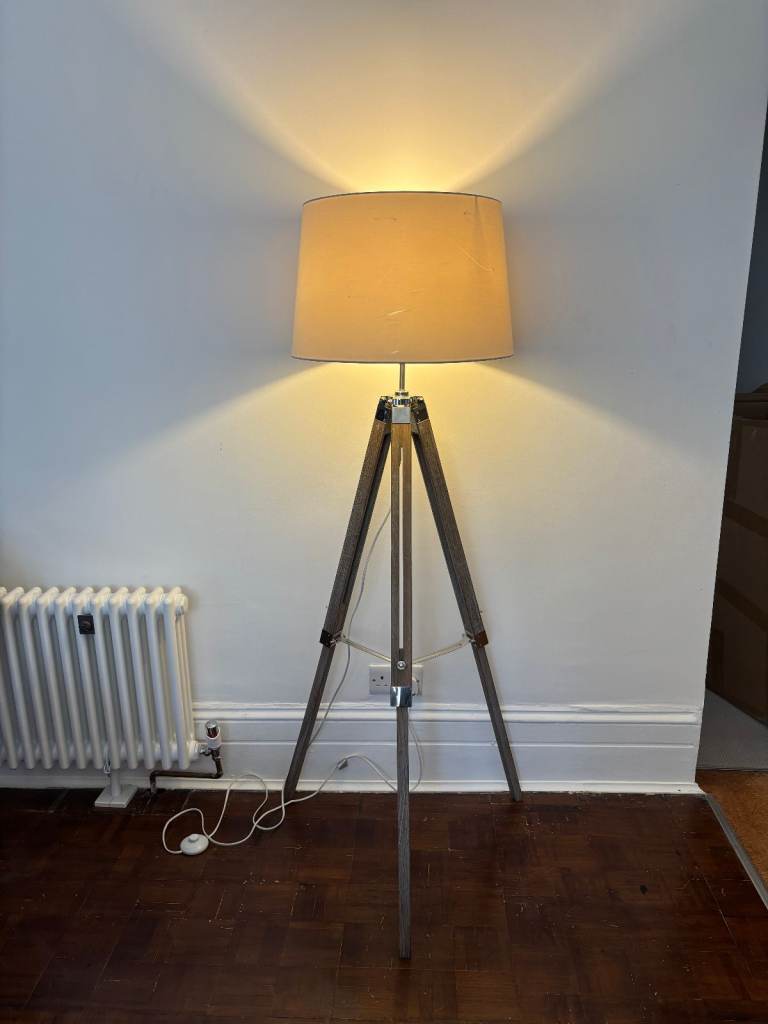 John Lewis Jacques Tripod Floor Lamp Grey/OAK with shade