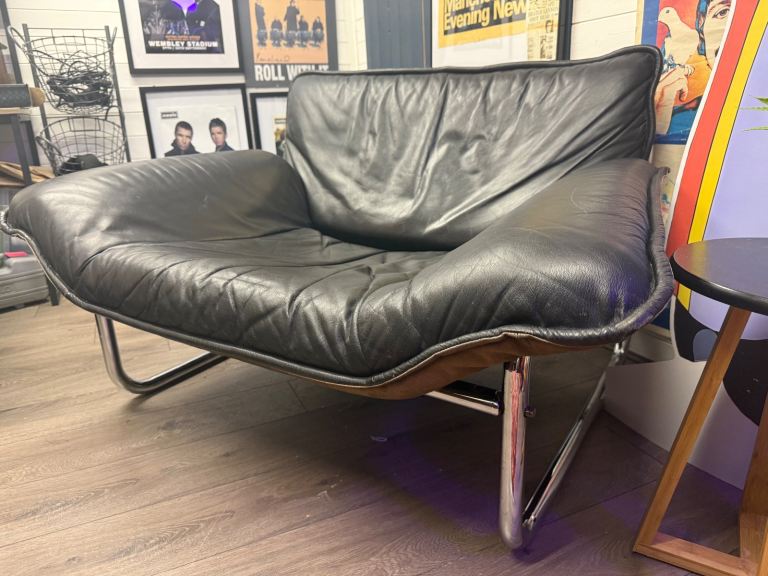 Extremely Rare Bauhaus black leather lounge chair by Johan Bertil Häggström