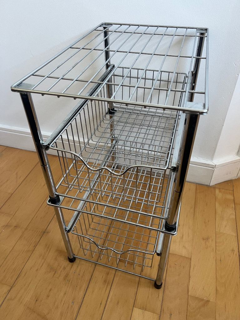 Amtido Under Sink Storage Rack with Sliding Basket Drawer – Chrome Metal