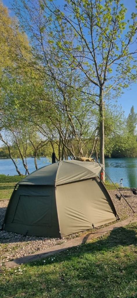 Trakker tempest v2 bivvy with skull cap and winter wrap and ground sheet.