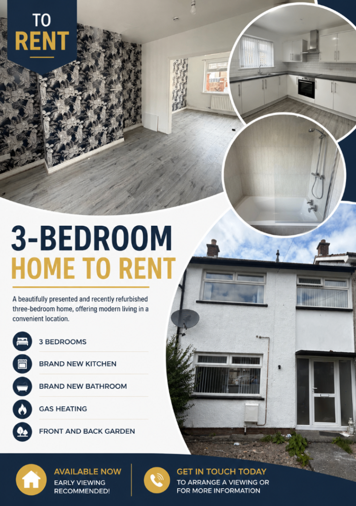 3 bedroom house to RENT GLENGORMLEY 