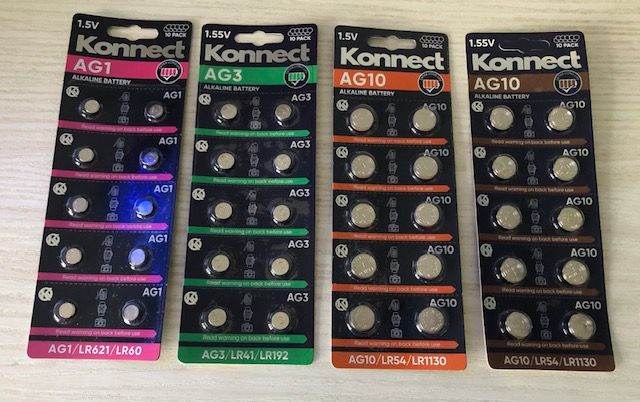 10 Pack of Brand New AG1 AG3 AG10 Konnect Alkaline Button Coin Cell Watch Calculator Batteries.