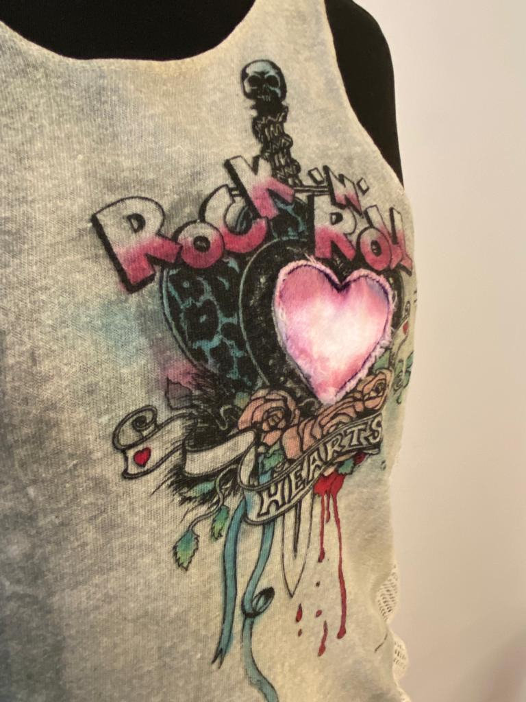 Rare and collectable KITSCH of London 1980s Rock n Roll Hearts Tank Top