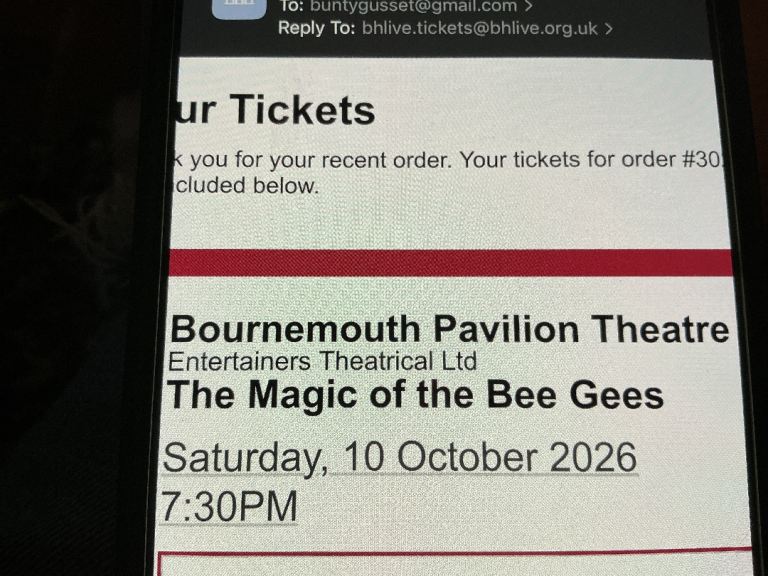2 tickets for Bee Gees tribute concert Bournemouth Pavillion 
