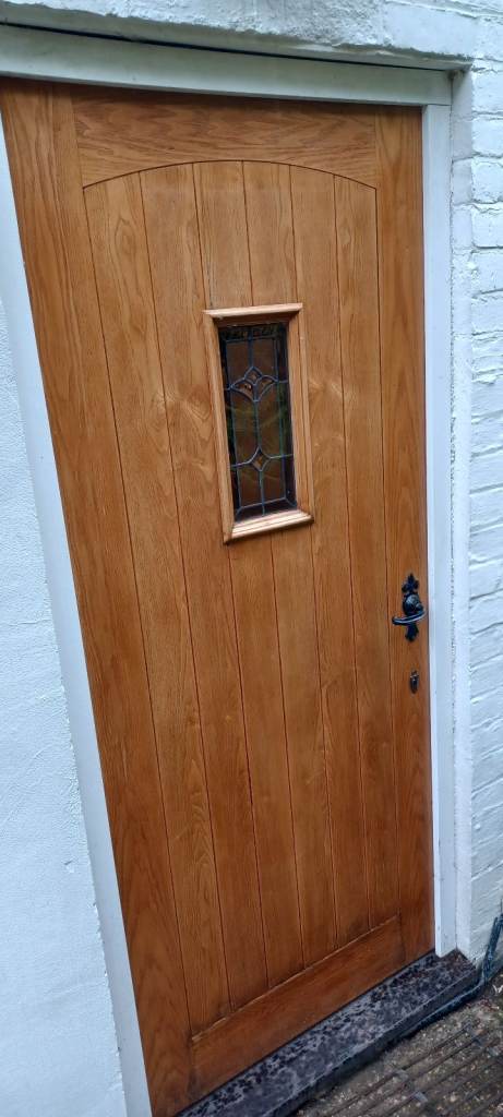 Solid Wood Front Door with Glass Panel – Good Condition