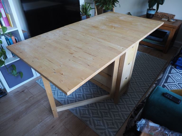 Solid birch drop leaf table - needs refinishing - Ikea Norden £249 RRP