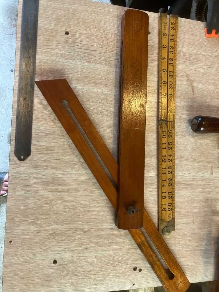 Vintage Wooden Bevel Square and Folding Rule