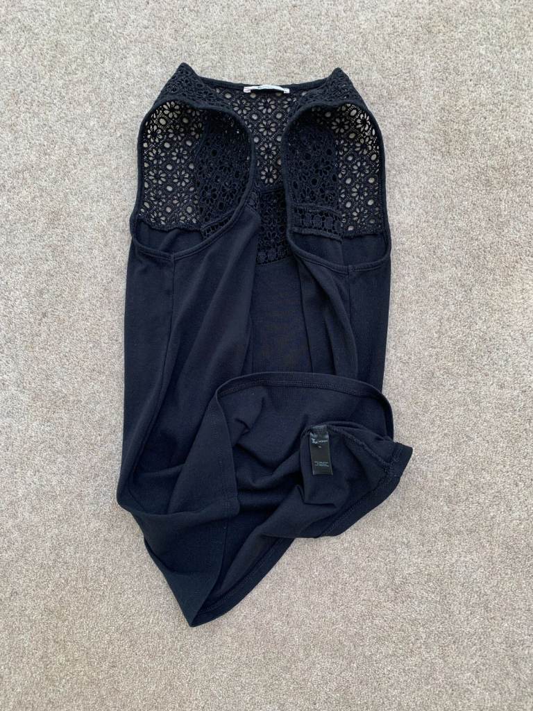 Stretchy Black Lace Accent Ladies Sleeveless Top TU Size 16