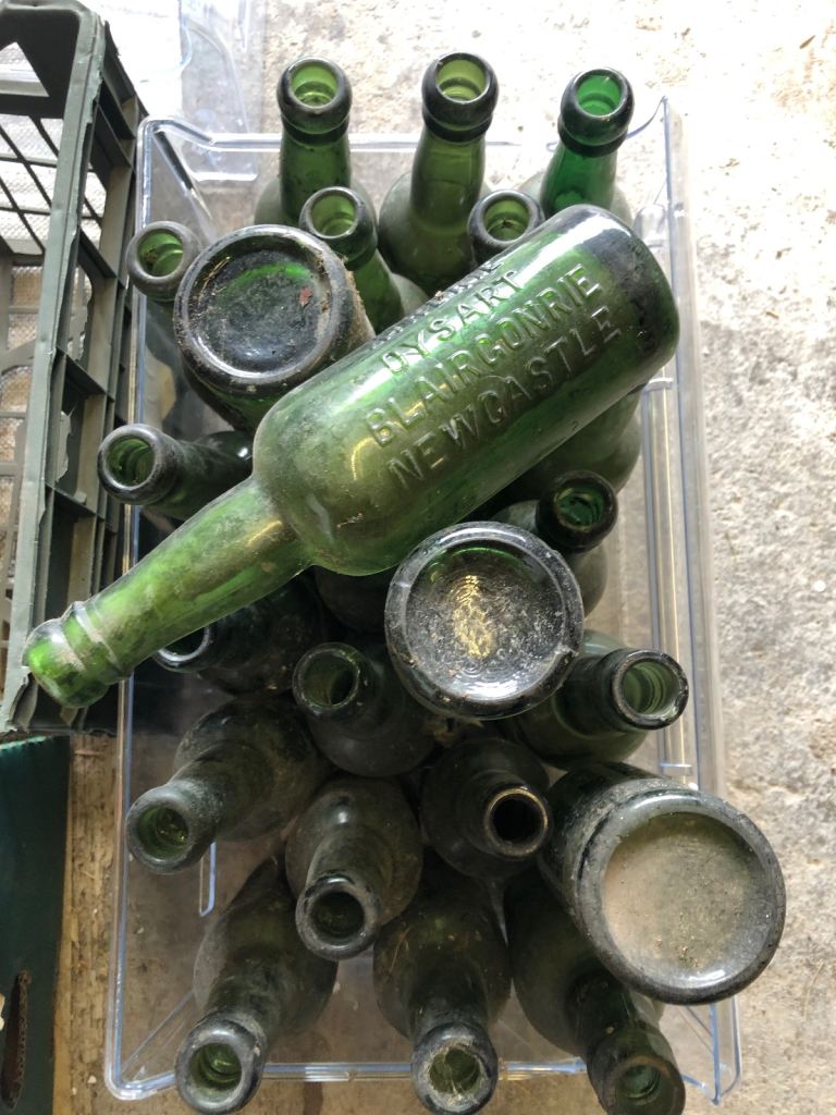 20 x 1940’s vintage Scottish green glass beer bottles 