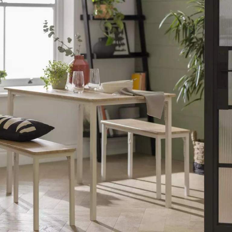 Home Bolitzo Oak Dining Table & 2 White Benches - 930/8583