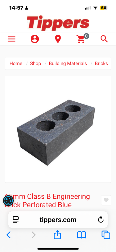 65mm Class B Engineering Brick Perforated Blue
