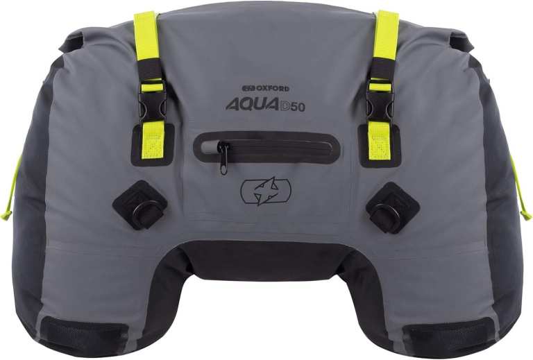 Oxford Aqua Duffle Motorcycle Luggage Bag, 50L Waterproof Roll-Top Dry Bag Universal Fit Tail Pack.