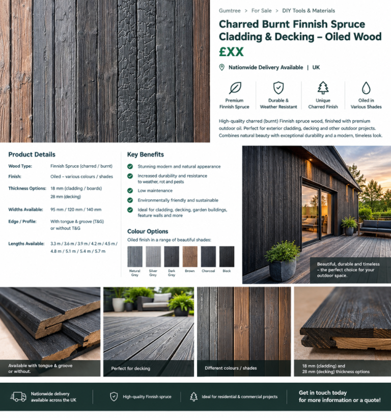 Charred Burnt Finnish Spruce Cladding & Decking - Oiled Wood