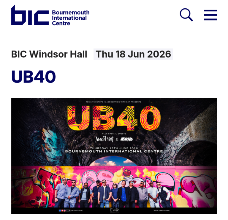 Two tickets for UB40 BIC 18th June 26