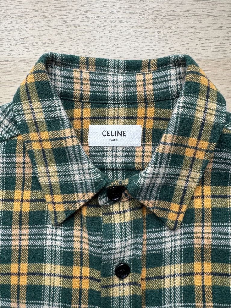 Celine Paris Green & Yellow Plaid Flannel Shirt / Overshirt - Size 39