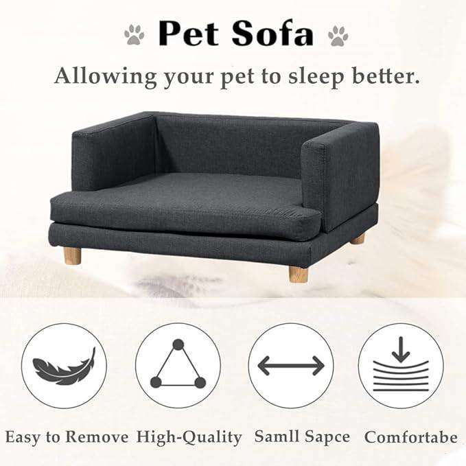 NICEME Elevated Dog Sofa Bed, Sofas & Chairs  Grey Linen Upholstery, 