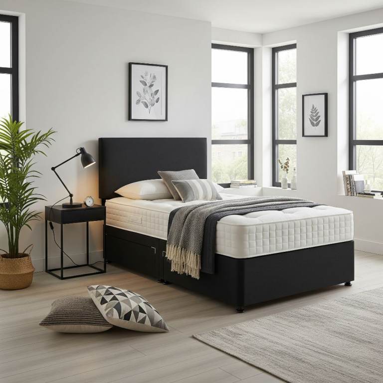 Divan Bed with Mattress & Built-in Storage Drawers – King, Double, Single