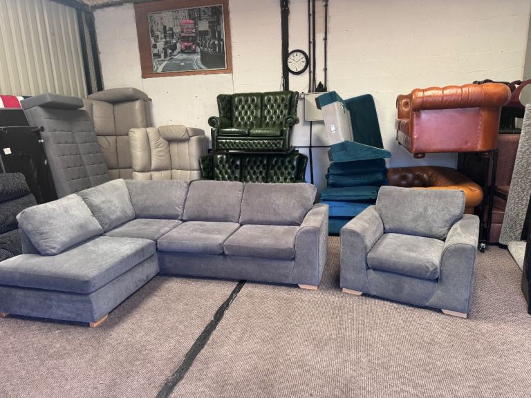 DFS Orka grey corner sofa and armchair set Delivery available
