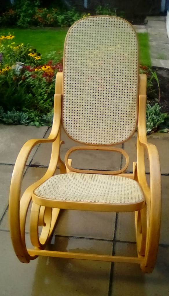 Wooden Rocking Chair with Woven Seat and Back – Good Condition