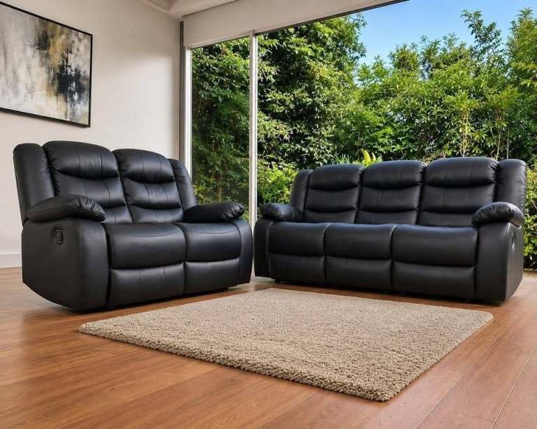 Brand New Black Recliner Sofa 3+2 Seater – Manual Reclining Sofa Set for Living Room