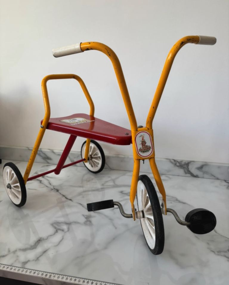 Vintage Tri-ang Children's Tricycle Trike Metal Mid Century Chrome & Yellow
