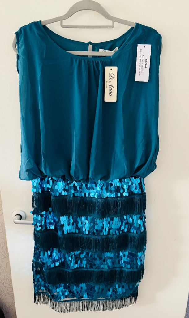 D. Anna Sequin Embellished Fringe Dress Size Uk 14